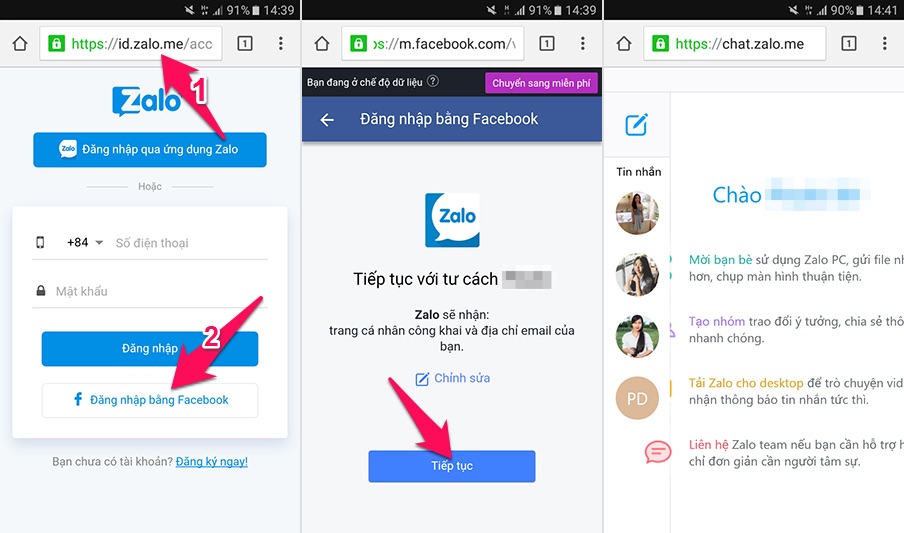 Cách đăng nhập Zalo không cần mật khẩu thông qua Facebook